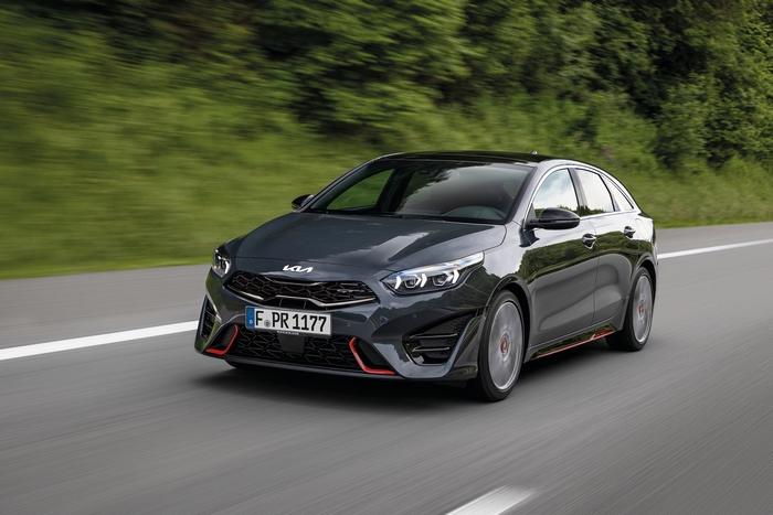 Black 2021 Kia ProCeed GT driving on road