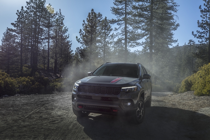2022 Jeep Compass Trailhawk off-roading in the woods