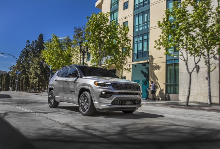 2022 Silver Jeep Compass High Altitude SUV on city street