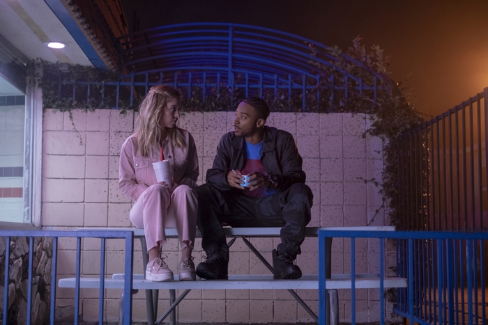 Sydney Sweeney and Algee Smith share a moment in Euphoria