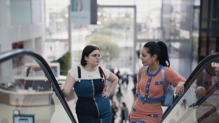 Alexa Demie and Barbie Ferreira on escalator in Euphoria