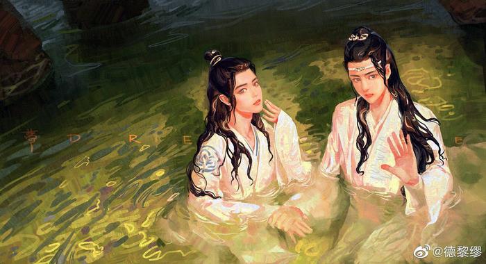 The Untamed: Lan Wangji and Wei Wuxian in water