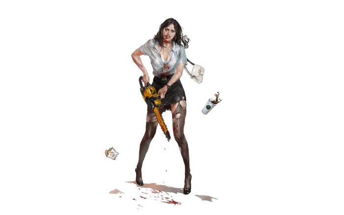 Dark Woman with Bloody Chainsaw