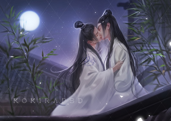 Lan Wangji and Wei Wuxian Sharing a Tender Kiss