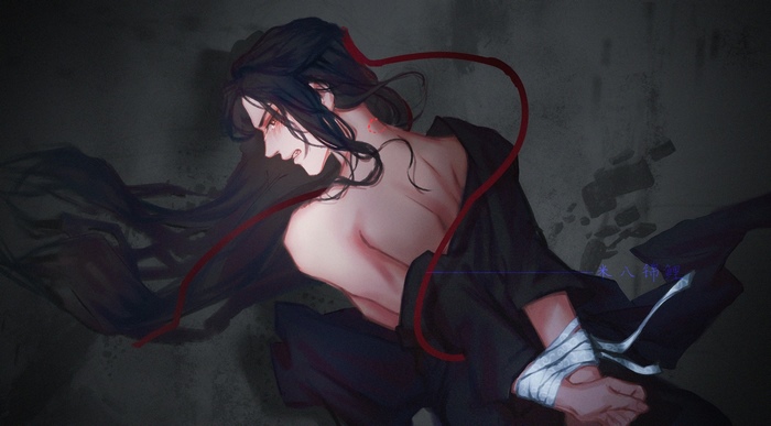 Wei Wuxian's anguish with red ties and bandages