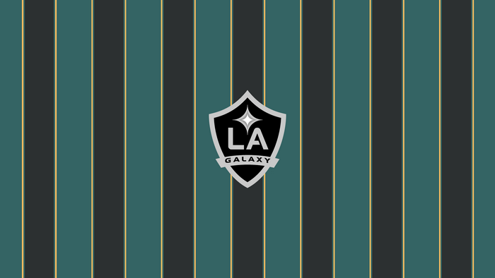 LA Galaxy Emblem on Dark Teal and Gold Stripes
