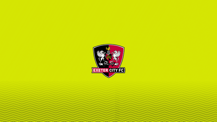 Exeter City F.C. Logo on Yellow Chevron Background