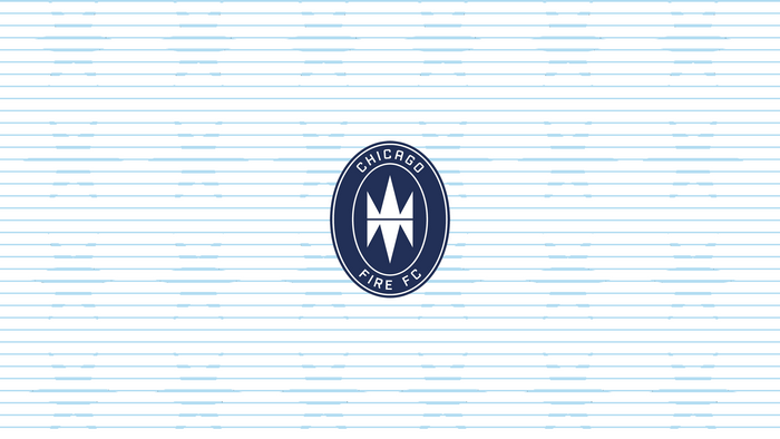 Chicago Fire FC Logo on Light Blue Striped Background