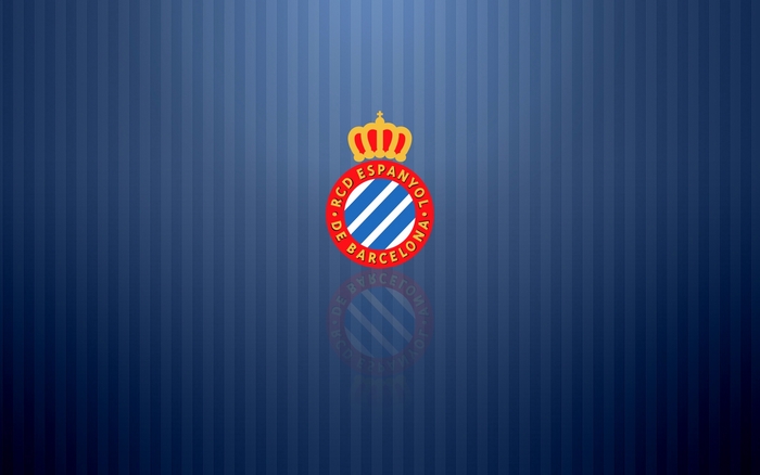 RCD Espanyol Logo on Blue Striped Background