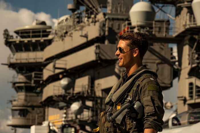 Glen Powell in Top Gun: Maverick on aircraft carrier