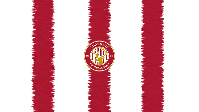 Stevenage F.C. logo on red and white striped background