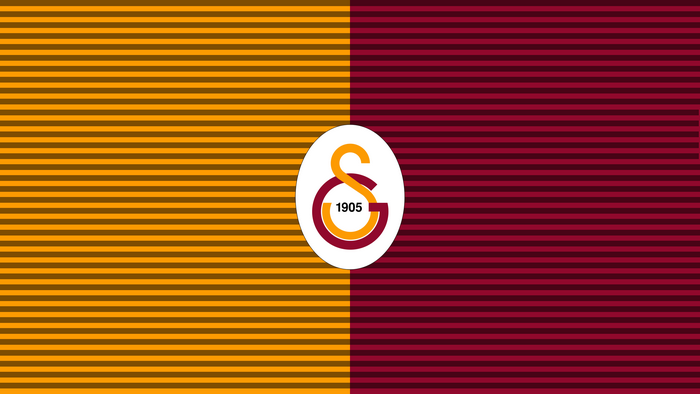 Galatasaray S.K. logo on striped orange and maroon background