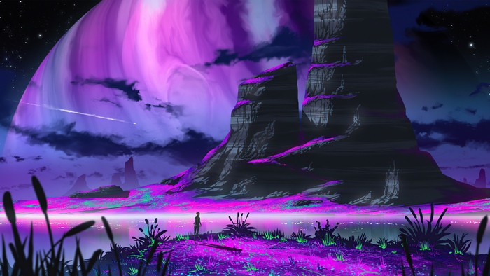 Fantasy Landscape with Giant Planet in 4K