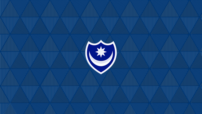 Portsmouth F.C. emblem on a blue geometric background
