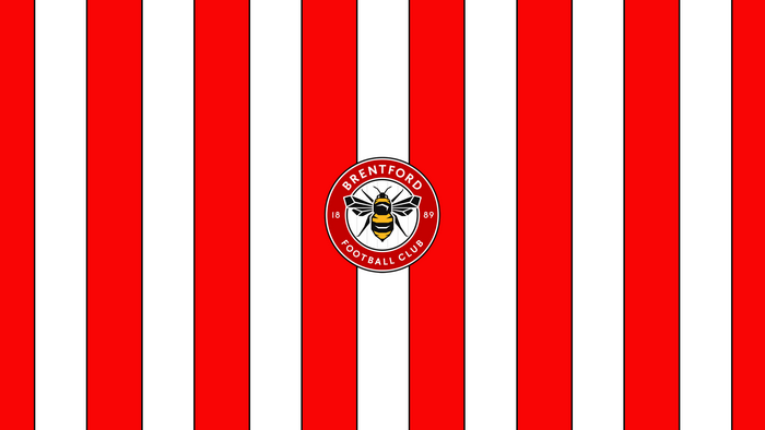 Brentford F.C. logo on red and white striped background