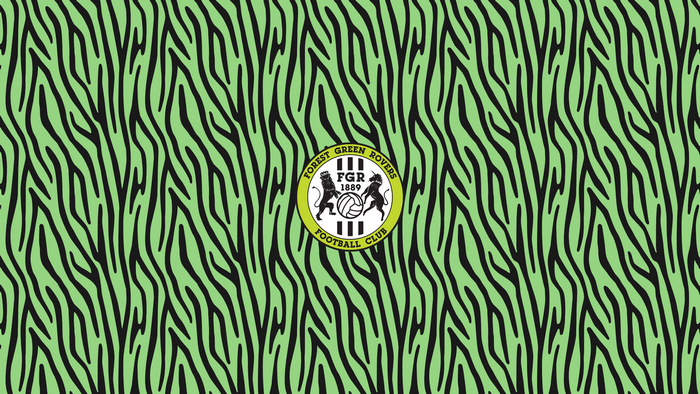Forest Green Rovers F.C. logo on zebra pattern