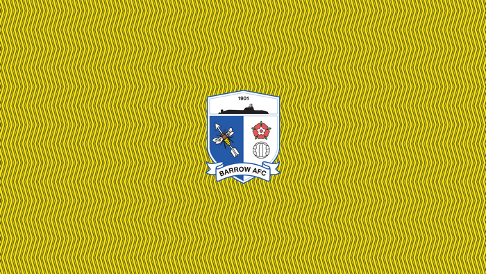 Barrow AFC logo on yellow chevron pattern