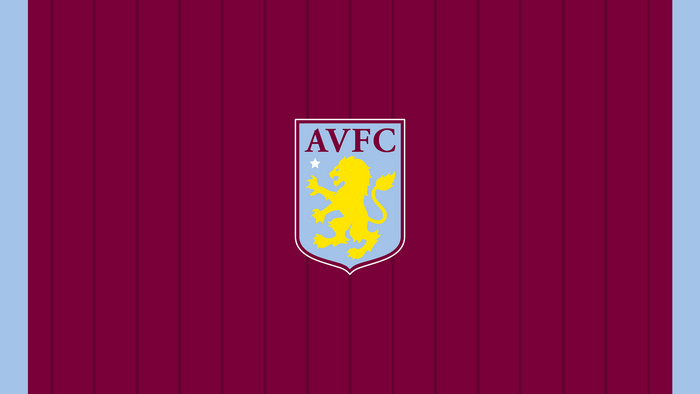 Aston Villa F.C. logo on maroon and light blue striped background