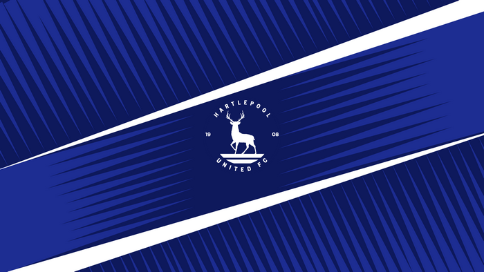 Hartlepool United FC logo on blue abstract background