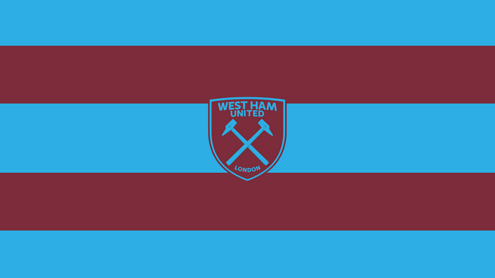 West Ham United FC logo on claret and blue stripes