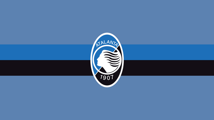 Atalanta B.C. logo on blue and black stripes
