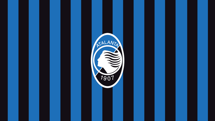 Atalanta B.C. logo on blue and black stripes