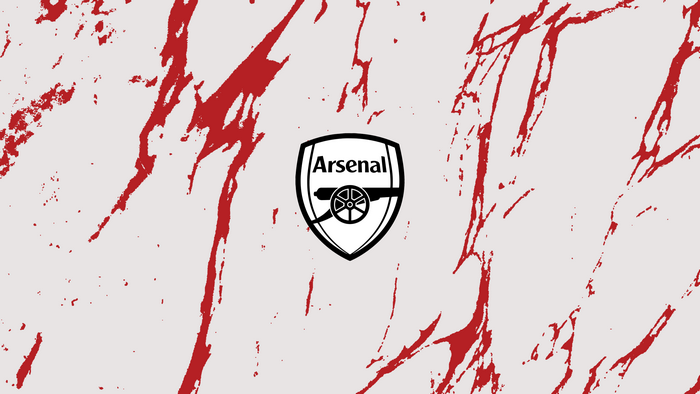 Arsenal F.C. logo on a red and white abstract background