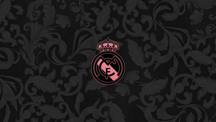 Real Madrid C.F. logo on a dark floral pattern