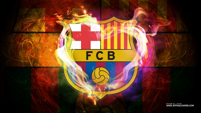 FC Barcelona Emblem with Fiery Abstract Background