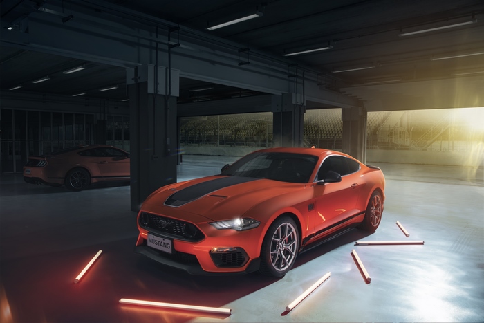 Ford Mustang Mach 1 muscle car in garage