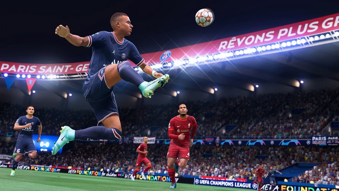 Kylian Mbappé Mid-Air Soccer Action
