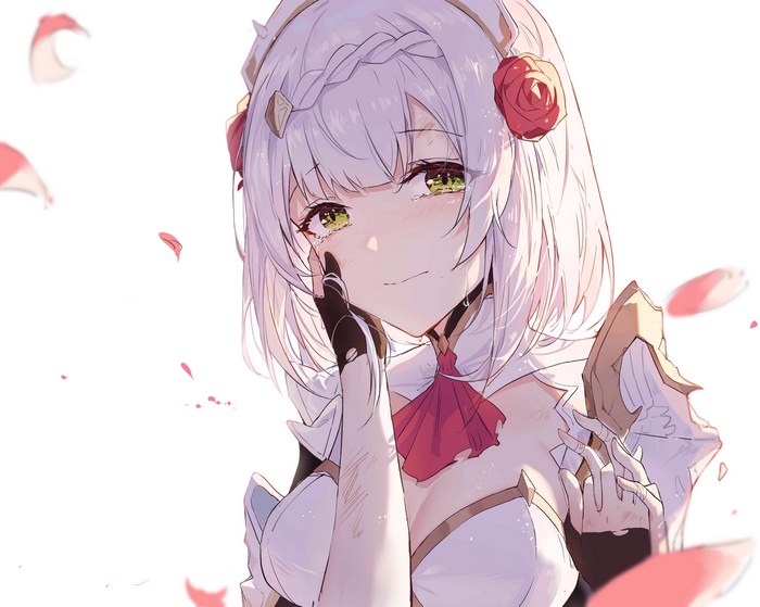 Noelle (Genshin Impact) with rose petals