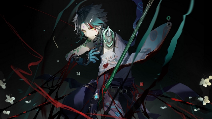 Xiao from Genshin Impact in Dark Atmosphere