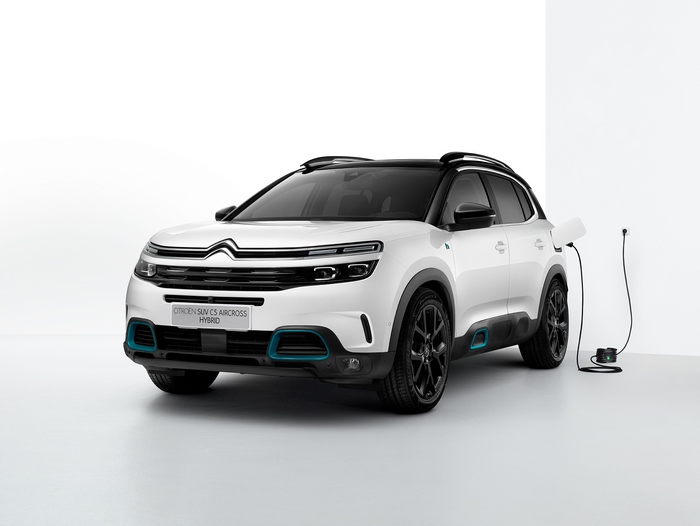 White Citroën C5 Aircross SUV Hybrid charging