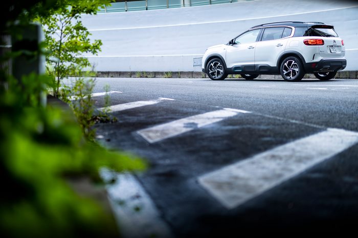 White 2021 Citroën C5 Aircross SUV Hybrid on road