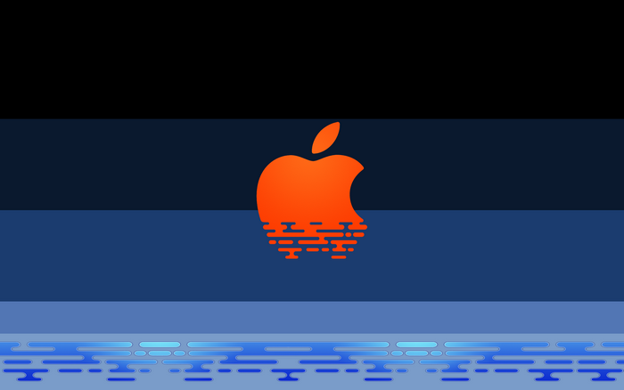 Apple logo reflected in water at Marina Bay Sands