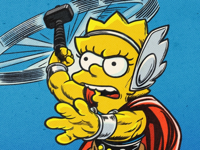 Lisa Simpson as Thor wielding Mjolnir