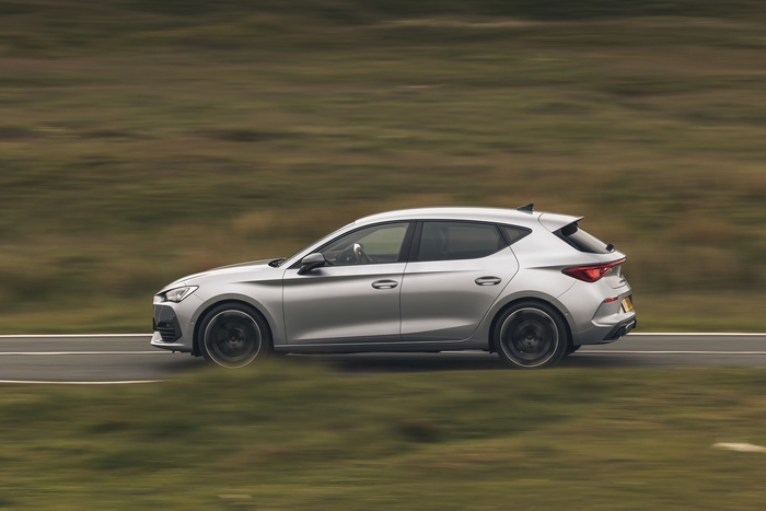 Silver 2021 Cupra Leon VZ3 driving on a road