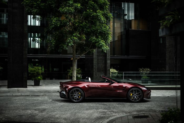 Red 2021 Aston Martin Vantage Roadster parked on street