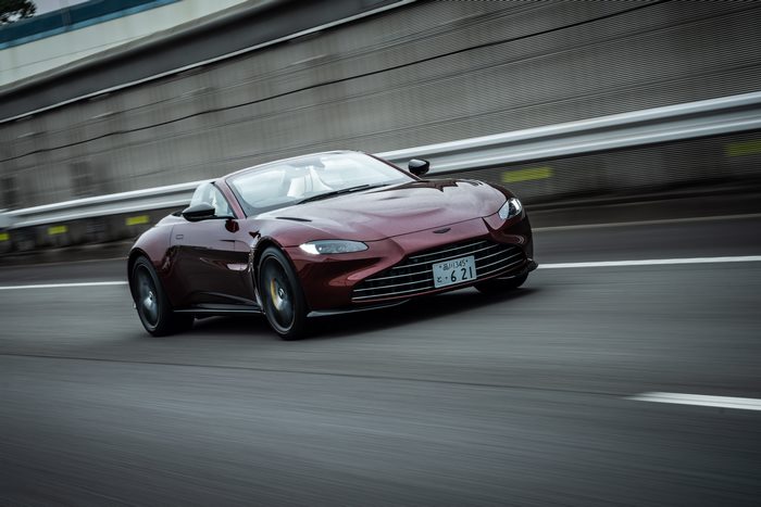 Red 2021 Aston Martin Vantage Roadster on Highway