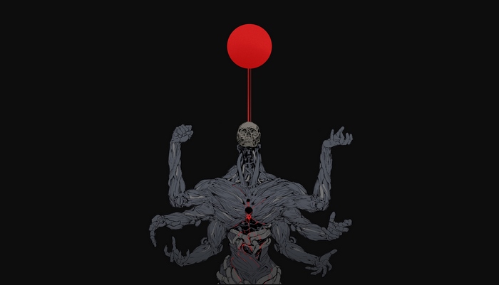 Dark Skull with Red Balloon and Multiple Arms