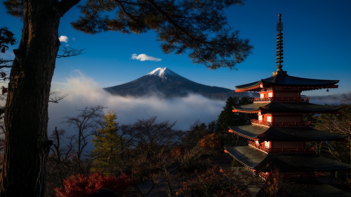 Mount Fuji and Pagoda in Japan