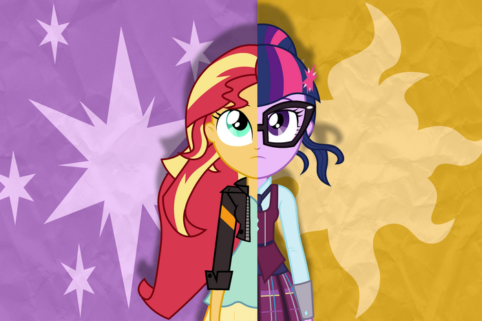 Sunset Shimmer and Sci-Twi My Little Pony Split Art
