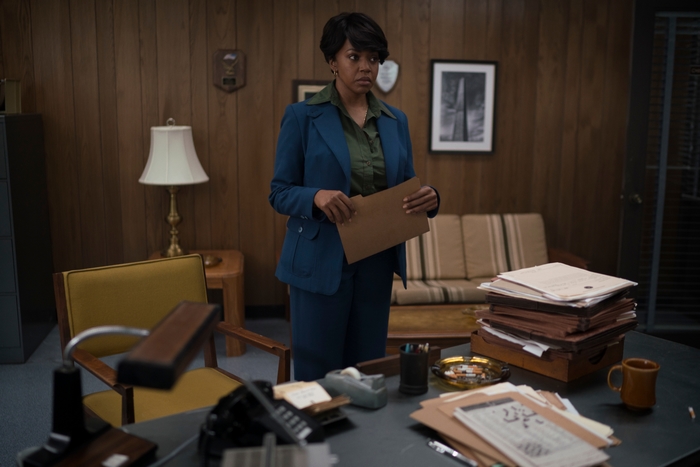 Jerrika Hinton in Hunters office