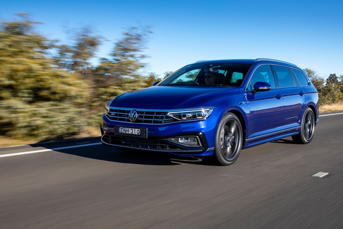 Blue 2021 Volkswagen Passat R-Line Varian driving