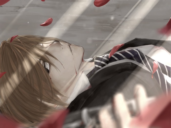 Light Yagami surrounded by rose petals