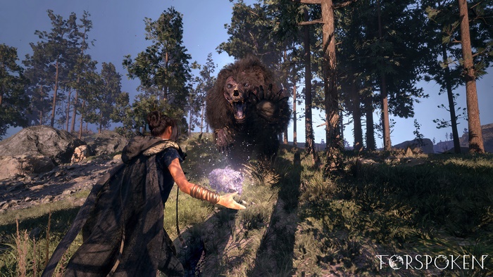 Forspoken screenshot: girl fights bear