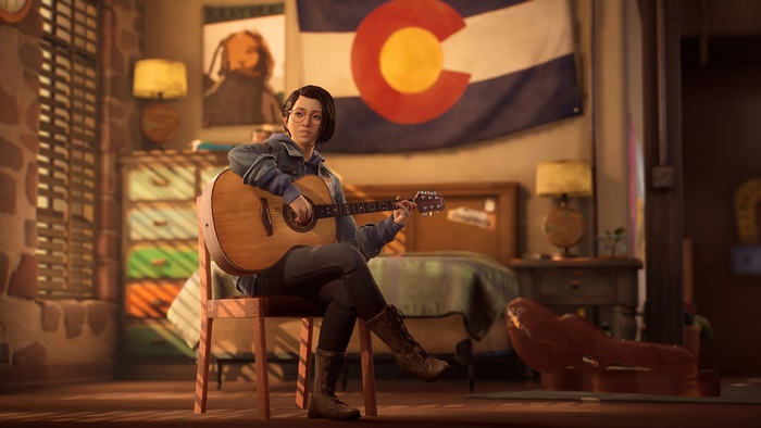 Alex Chen from Life is Strange: True Colors playing guitar