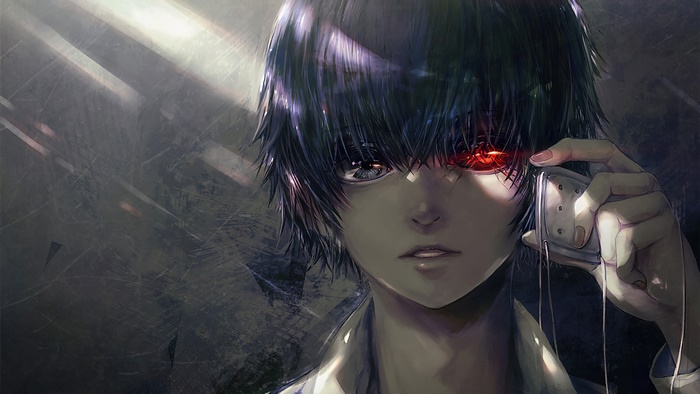 Ken Kaneki from Tokyo Ghoul with red eye