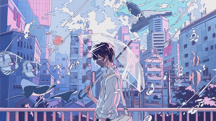 Art of Masked Guy in Cityscape